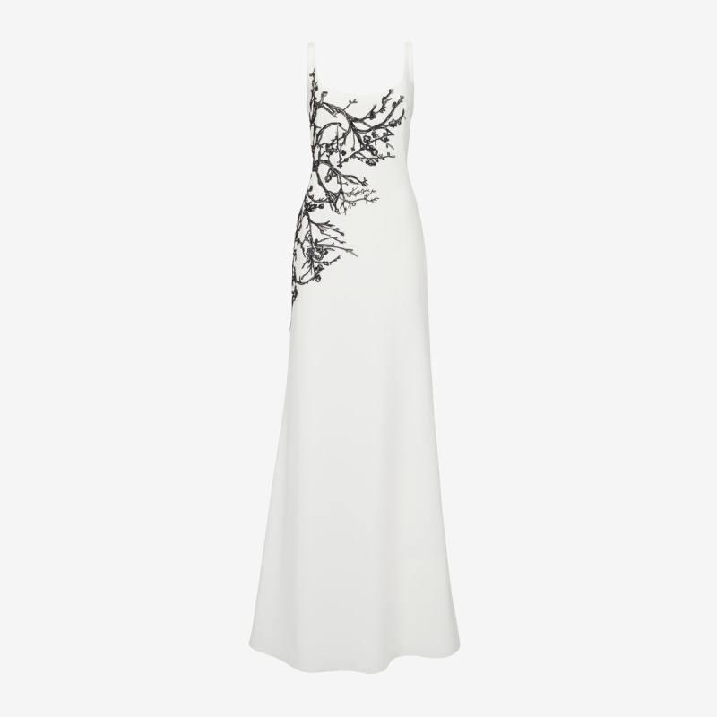 Alexander McQueen Women's White Cherry Branches Embroidered Evening Dress - 8 (Viscose & Acetate)